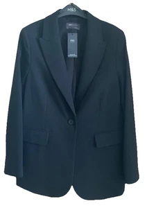 M&S Women Black Relaxed Single Breasted Blazer Jacket UK12.BNWT - Picture 1 of 4
