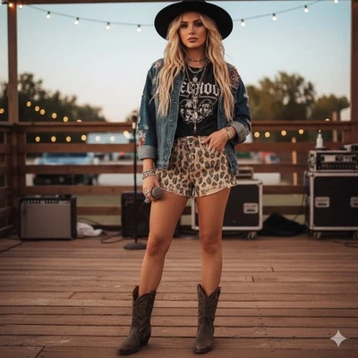 Pantalones cortos de jean en blanco con estampado de animales de leopardo de Nueva York Foto 1 de 4