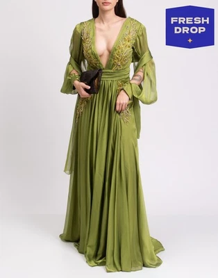 PVP €510 EVA RUBBINI Vestido de Gasa IT44 US8 UK12 L Bufanda Manga Abertura Cuentas Verdes Foto 1 de 4