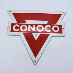 Vintage Conoco Red White Porcelain Gas Pump Plate Advertising Sign - Picture 1 of 11