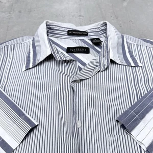Camisa Vintage Van Heusen Agua Salada Algodón Vertical Rayas Azul Blanco Mediana - Imagen 1 de 6