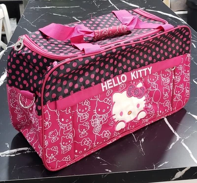 Bolso de Viaje Sanrio Hello Kitty Lona Rosa Negro Ligero Lunares Nuevo sin Etiquetas  Foto 1 de 4