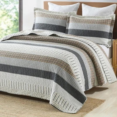 Juego de edredón PANGUSHAN 100 % algodón King (98"x106"), blanco/marrón/gris  Foto 1 de 4