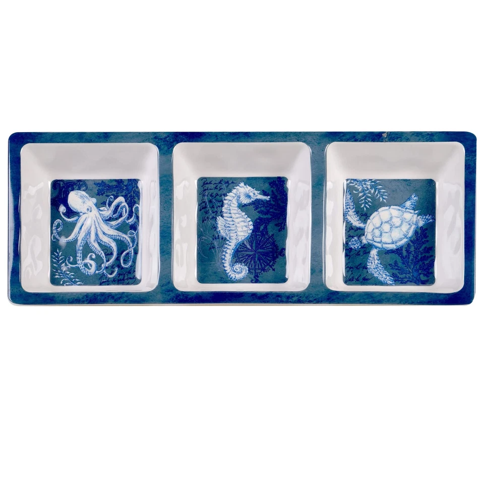 Certified Intl 28198 Oceanic 3-Section Melamine Relish Tray, 14.5" Length - Image 1 of 1
