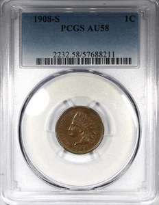 1908-S Indian Head Cent PCGS AU58 Circulated KEY DATE 1C - Picture 1 of 4