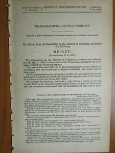 Government Report 8/1/1890 US Trans-Anacostia Railway Company Washington DC - Picture 1 of 1