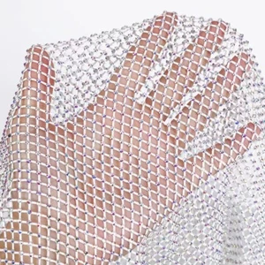 Crystal Cuttable Glitter Mesh Fabric Rhinestone Net Elastic Clothing Bag Sewing - Picture 1 of 18