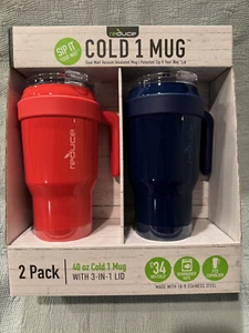 NEW 2 Pack REDUCE 40 oz Cold 1 Mugs Vacuum Insulated Cups w/ Handle & 3 in 1 Lid - Picture 1 of 5