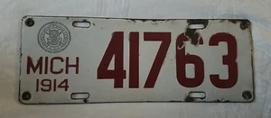 VINTAGE 1914 MICHIGAN PORZELLAN NUMMERNSCHILD #41763 - Bild 1 von 12