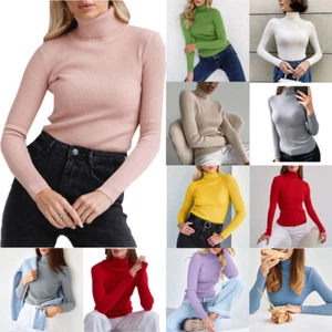 Turtleneck Knitted Sweater Women Jumpers Long Sleeve Thick Pullover Ribbed Tops/ - Picture 1 of 24