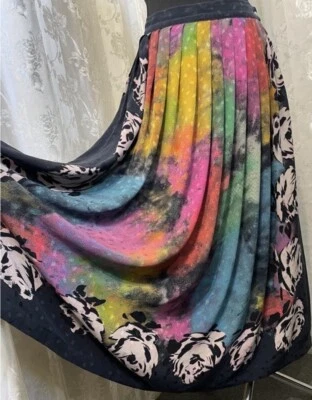 Saia Midi Emanuel Ungaro Multicolorida de Seda Tamanho 12 L Vintage Rara - Imagem 1 de 4