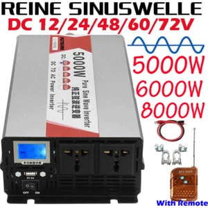 5000W 8000W Max 12V 24V 48V to 220V Pure Sine Wave Power Inverter LCD USB Port - Picture 1 of 27