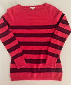 Garnet Hill Women’s Coral Pink Purple Striped Cashmere Pullover Sweater Size S - Picture 1 of 4