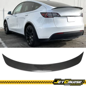 Fits 20-25 Tesla Model Y IKON Style Carbon Fiber Rear Trunk Spoiler Wing Lip - Picture 1 of 9