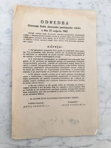 OLD SLOVENIAN ODREDBA PARTISAN ANTI-FASCIST FLYER 1942 OLD FLYER - Picture 1 of 2
