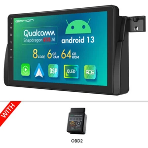 OBD+Android 13 8Core 6+64 CarPlay Car Stereo Radio 9" GPS Navigation For BMW E46 - Picture 1 of 24