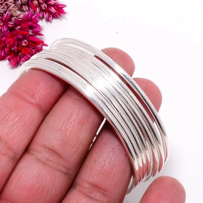 Juego de 7 brazaletes de plata de ley 925 maciza para mujer hechos a mano apilables joyas regalo Foto 1 de 4
