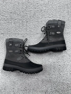 Botas para mujer Lugz Stormy negras grises de cuero con cordones punta de pato talla 7,5 Foto 1 de 4