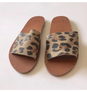 SANDALIAS BEEK LOVEBIRD DE CUERO Y PELO DE BECERRO TALLA 7 TOSTADAS/LEOPARDO NUEVAS SIN ETIQUETAS - Imagen 1 de 9