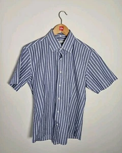 Balmain Short Sleeve Shirt Men's Medium Stripe Blue/Grey Paris Designer Holiday - Picture 1 of 11