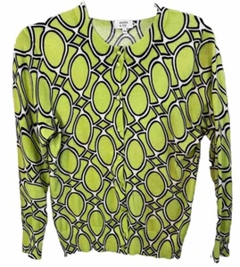 Cárdigan Crown Ivy Suéter Botón Frontal Mangas 3/4 Verde Brillante Geométrico Talla L - Imagen 1 de 7