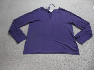 WinterSilks Shirt Womens Large Purple Long Sleeve Silk Linen Stretch V Neck - Picture 1 of 8
