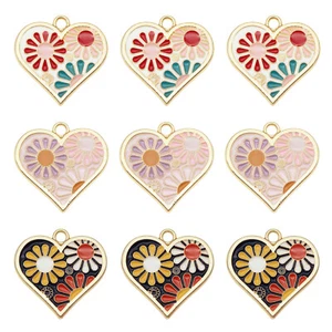 9PCS Enamel Assorted Mixed Floral Hearts Pendant Charms Bracelet Necklace DIY - Picture 1 of 10