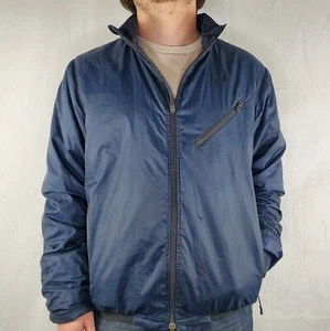 Chaqueta cortavientos vintage años 90 Nike azul marino con etiqueta negra Swoosh gris grande usada en excelente estado - Imagen 1 de 8