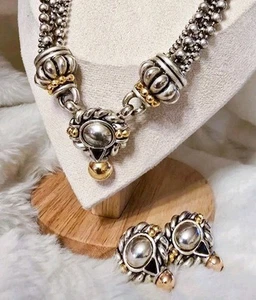 Vintage Set signierte NLH Statement Halskette & Ohrringe - Lagos Caviar inspiriert 80er - Bild 1 von 24