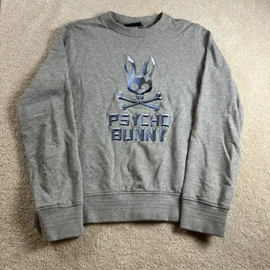 Felpa Psycho Bunny uomo S grigia blu logo grigio coniglietto teschio *macchia* vedi foto - Foto 1 di 7