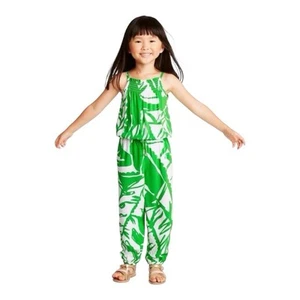 LILLY PULITZER X TARGET Leaf Print Jumpsuit Girls 4T Green And White - Picture 1 of 7