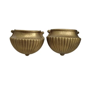 Vintage Homco Gold Wall Pocket Planters MCM Accent Decor Set Made In USA - Picture 1 of 9