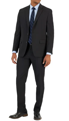 Van Heusen Suit Men's Size 38R 31x32 Deep Black Solid Flex Plain Slim Fit 2-Pc - Image 1 of 4