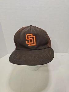 Vintage San Diego Padres Hat Cap Snap Back Brown Orange MLB Baseball Trucker 80s - Picture 1 of 9