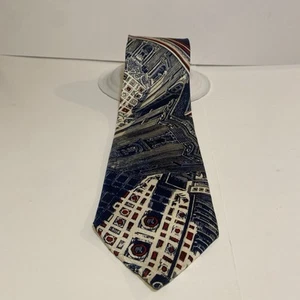 Luciano Gatti Tie Silk Made In Italy Cathedral Blue White Red 56.5 Inch X 3.75 - Picture 1 of 23