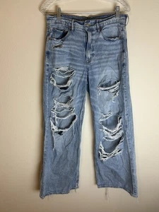 American Eagle super hoher Bund Baggy weites Bein Denim Jeans Größe 8 kurz leicht - Bild 1 von 4