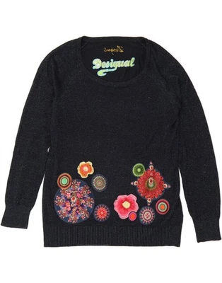 DESIGUAL Womens Boat Neck Jumper Sweater UK 18 XL Navy Blue Floral Viscose DT02 - Image 1 of 3