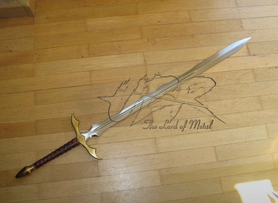 UBR PERSONALIZADO HECHO A MANO D2 HERRAMIENTA ACERO CUERVO ARMADURA ESPADA ELFO CON FUNDA DE CUERO Foto 1 de 1