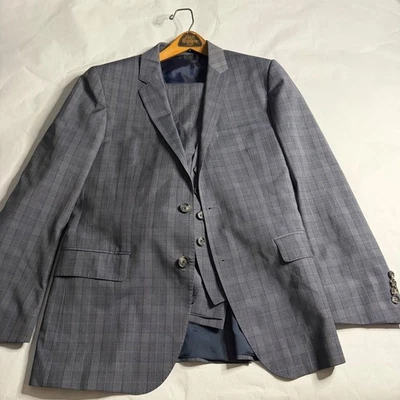 HUGO BOSS 3 Suit Vest Jacket Pants 40x31 Grey Plaid Wool Reda Super 110 Mens 40R - Image 1 of 4