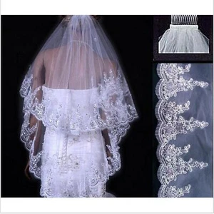 New Wedding White 2 Layers Lace Veil 39'' for Bride - Picture 1 of 10