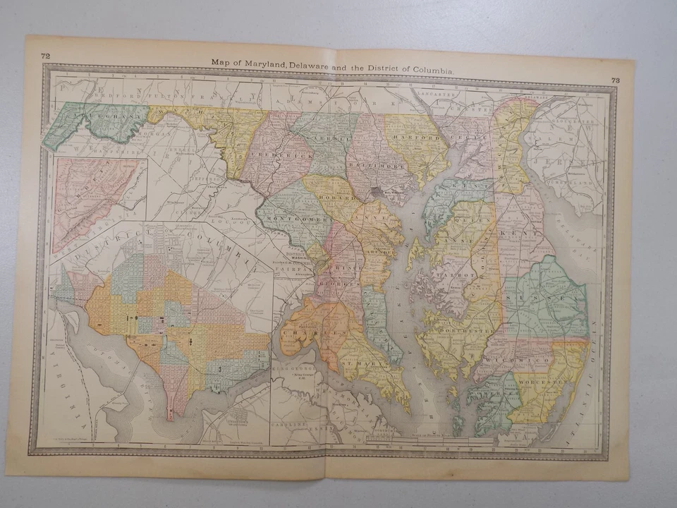 Mapa 1883 / MARYLAND, DELAWARE, DISTRITO DE COLUMBIA / 14,5x20,5 pulgadas Foto 1 de 1