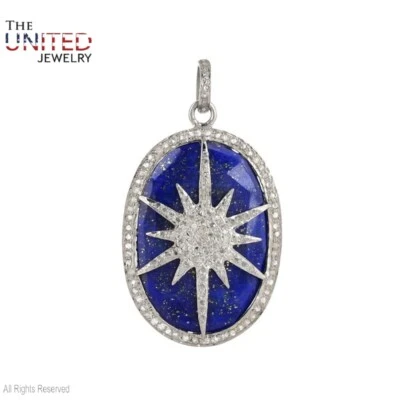 Ciondolo ciondolo ovale in argento sterling fatto a mano con pavè di diamanti... - Immagine 1 di 3