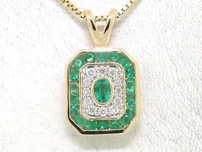 Smaragd Anhänger 585 Gelbgold 14Kt Gold 19 natürliche Smaragde 12 Brillanten   - Bild 1 von 4