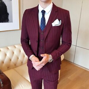 Men's Striped Suits 3PCS Business Tuxedo Formal Dress British style Outfit New L