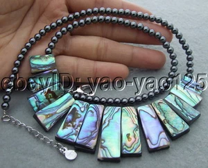 Ntural Paua Abalone Shell Hematite Necklace 18" free shipping - Picture 1 of 3