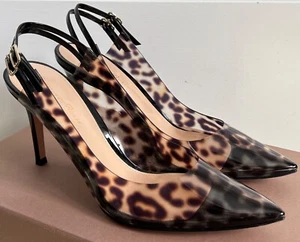 New Gianvito Rossi Kylie Plexi Leopard PVC Patent Pointed Slingback Pump 37 $945 - Picture 1 of 12
