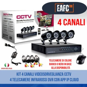 KIT VIDEOSORVEGLIANZA 4 TELECAMERE HD INFRAROSSI CAVI IP DVR 4 CANALI CON APP - Foto 1 di 3