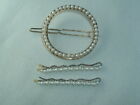 VINTAGE FAUX PEARL METAL BARRETTE & BEADED BOBBY PINS UP DO HAIR ACCESSORY