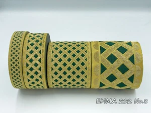 Greek Semi-Metallic Jacquard Fabric Gallon Trim gold-green color 10 8,5 4 2,5 cm - Picture 1 of 3