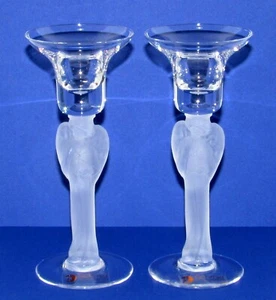 Vntg 2 Schmid CANDLESTICKS Frosted ANGELS Clear & CRYSTAL Candle Holders FRANCE - Picture 1 of 9